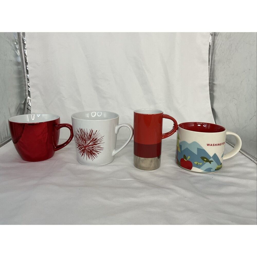 VTG STARBUCKS RED 4 MUG CUP LOT FIREWORK CHRISTMAS WASHINGTON - Picture 2 of 8